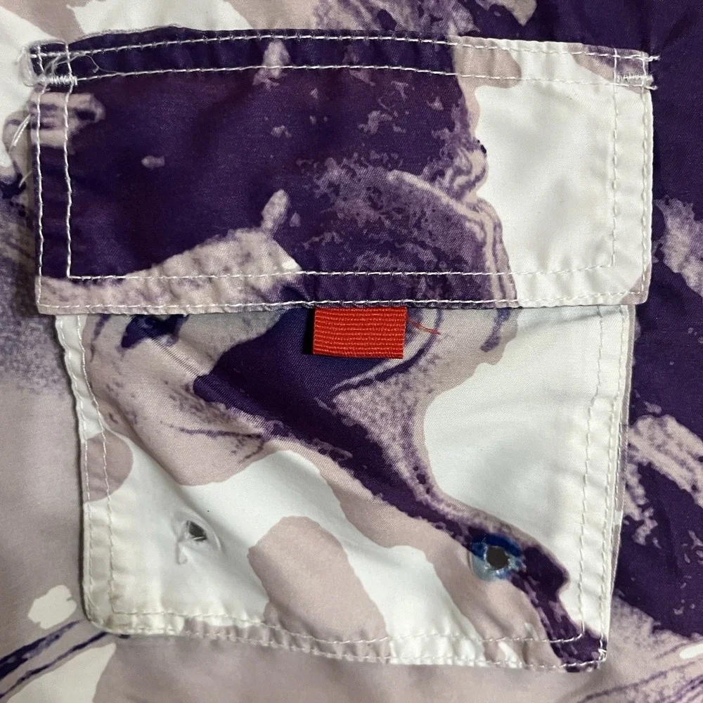 Sakkas Men's Purple‎ & White Lined Swim Trunks Board Shorts Size Large Beach